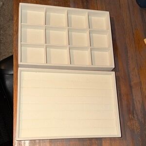 White Jewelry Organizer Tray Set - 12 Compartment & Ring Display